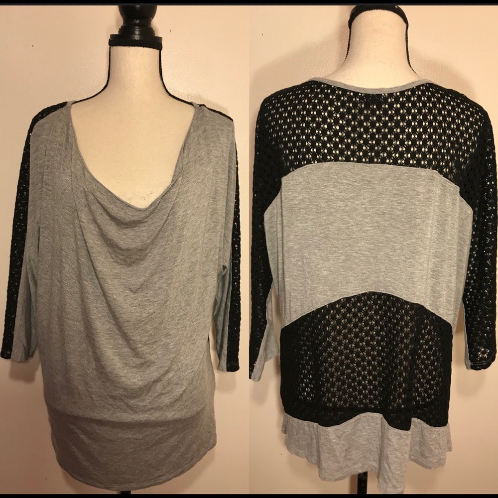KUT FROM THE KLOTH Women Top Tee Sz XL Gray Black